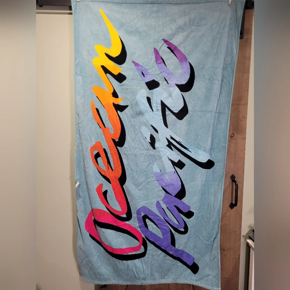 OP Ocean Pacific Colorful Rainbow Logo Sea Blue Super Soft Beach Towel 66